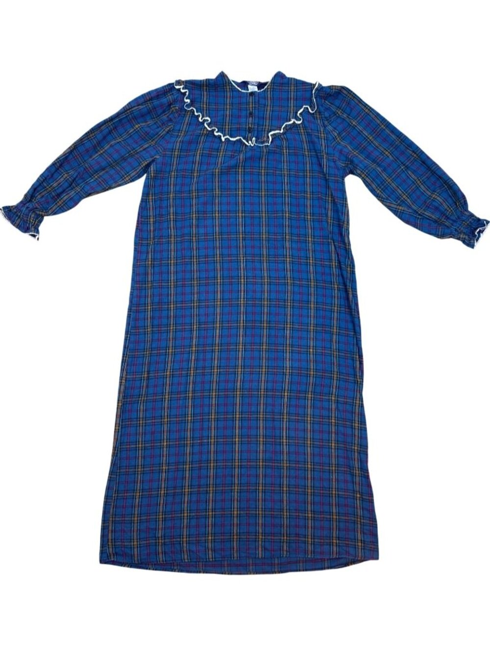 Vintage Woolrich Woman Flannel Nightgown Women's M Blue Plaid Cottagecore USA